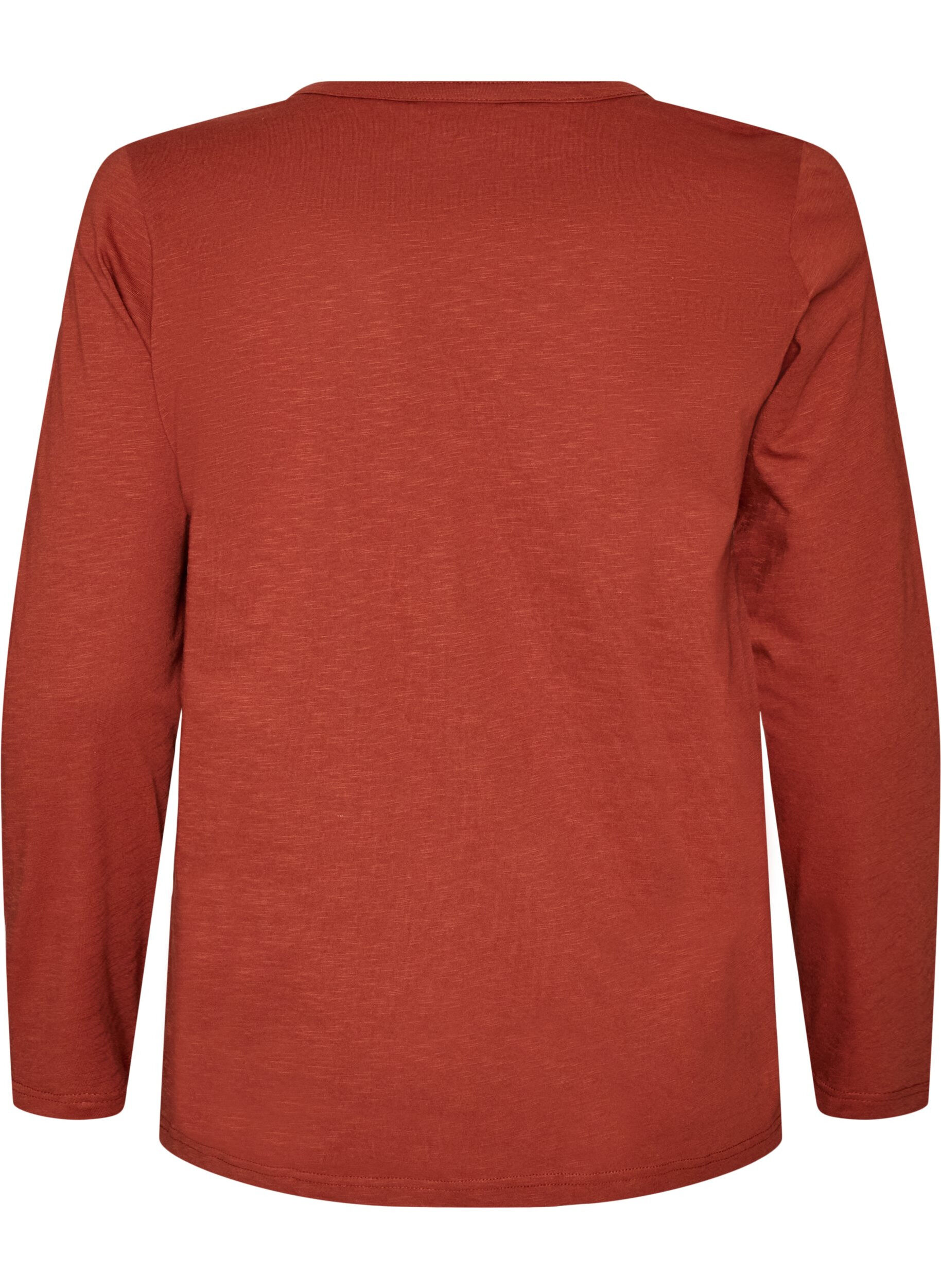 ZizziT-shirt &agrave; manches longues avec col V et boutons, Marron, Packshot image number 1