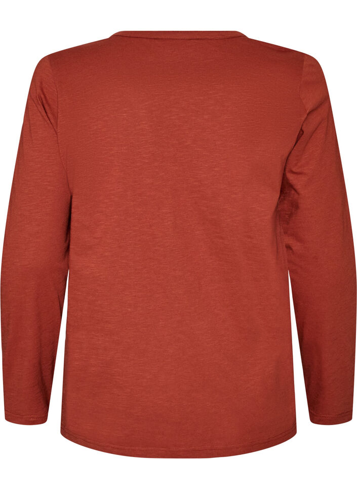 T-shirt &agrave; manches longues avec col V et boutons, Marron, Packshot image number 1