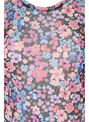 Blouse moulante en mesh avec motif floral, Flower AOP, Packshot image number 2