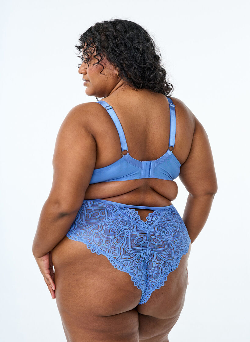 Culotte brésilienne en dentelle avec taille régulière, Bleu, Model image number 1