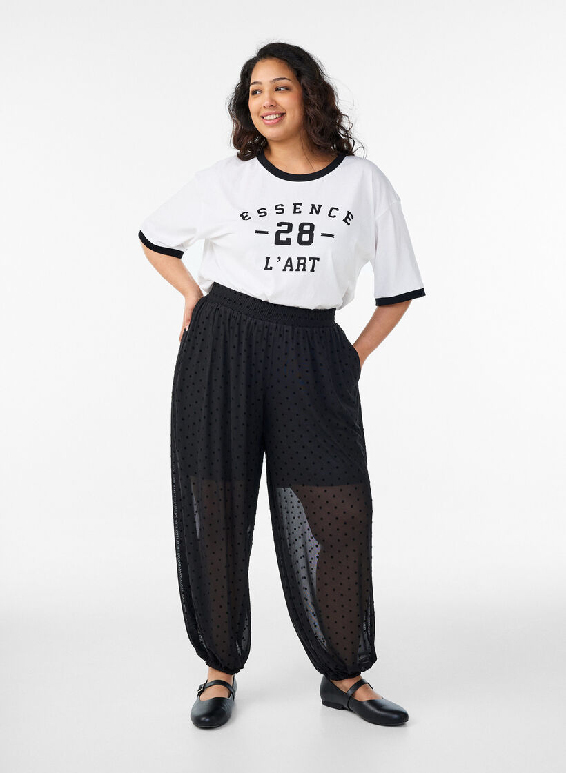 Pantalon ballon en maille &agrave; pois, Noir, Model image number 0