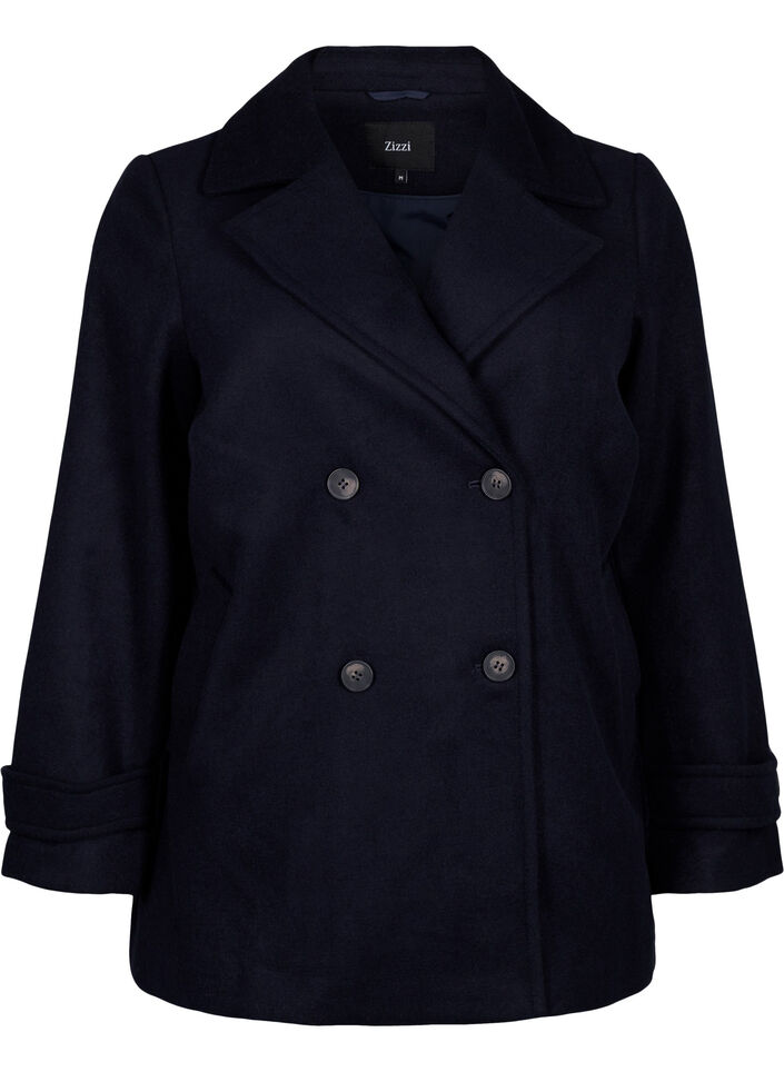 Manteau court &agrave; boutonnage crois&eacute;, Bleu, Packshot image number 0