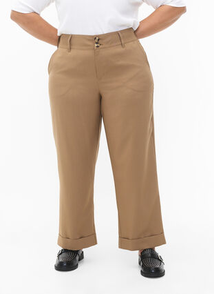 Pantalon taille haute avec pliage, Petrified Oak, Model image number 2