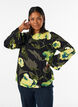 Blouse &agrave; fleurs avec col bateau et manches larges, Noir, Model image number 0