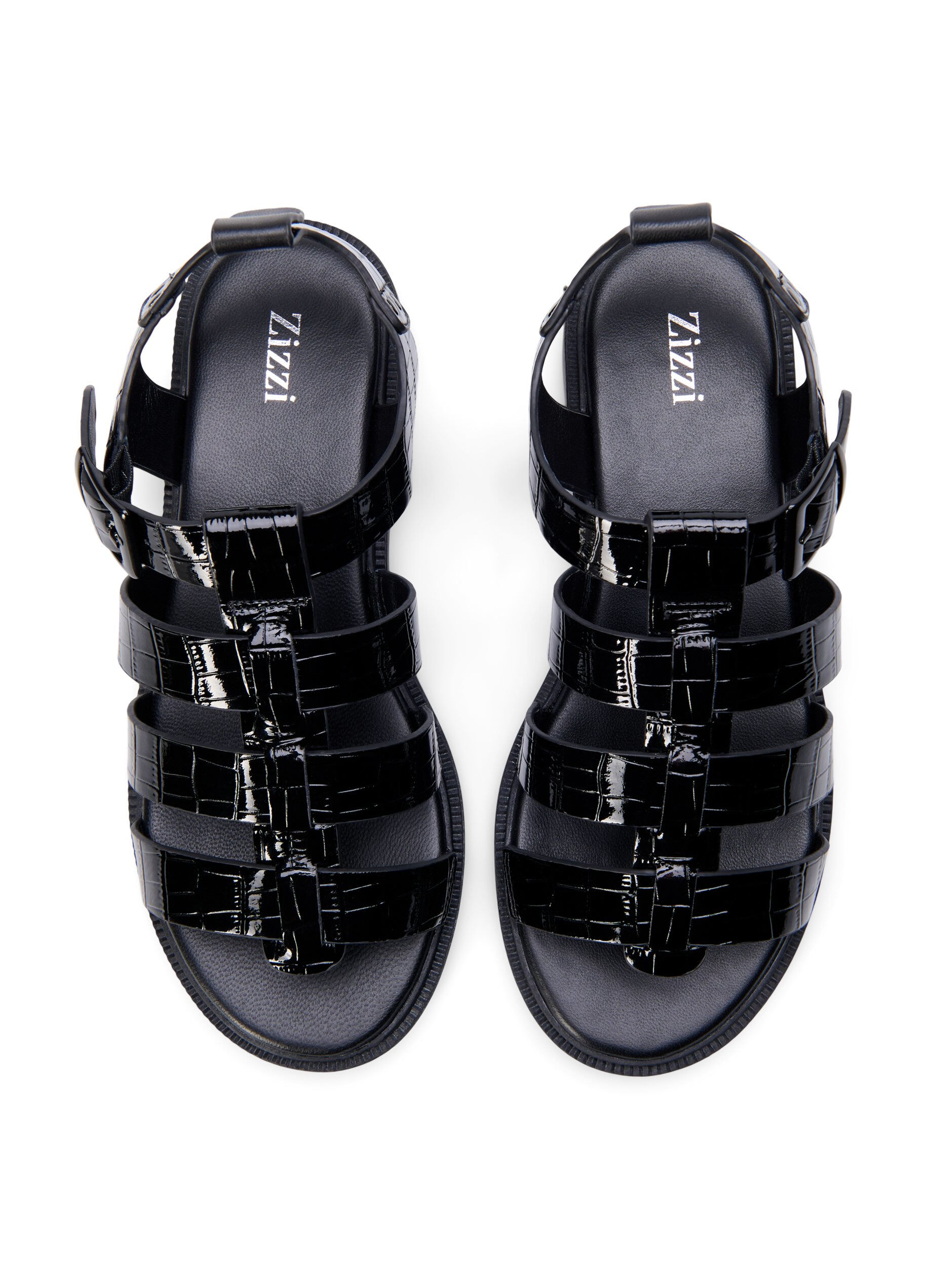 Zizzi Sandale large en cuir de crocodile brillant, Black, Packshot image number 2