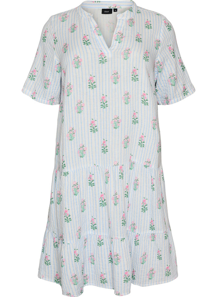 Robe courte &eacute;vas&eacute;e en mousseline de coton, Vanille, Packshot image number 0