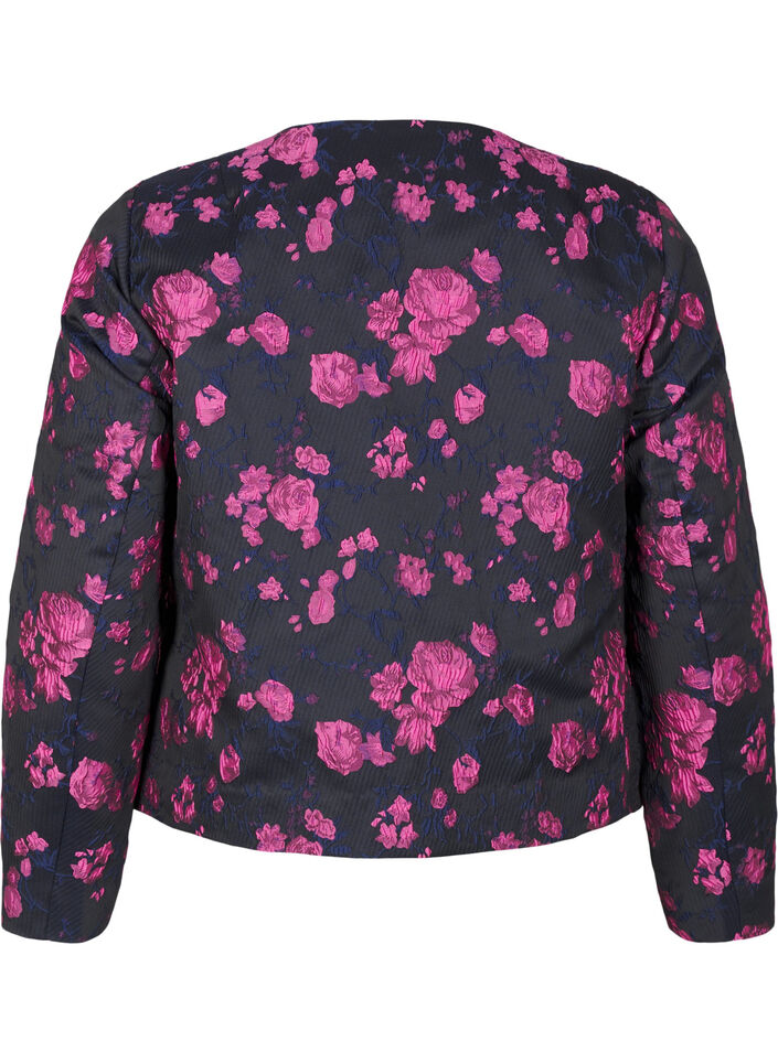 Veste en jacquard à motif floral, Black w. Red Rose, Packshot image number 1