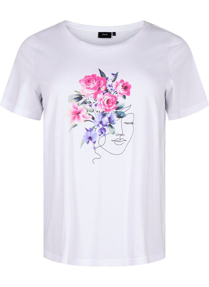 T-shirt en coton avec motifs de fleurs et de portrait, B. White Face Flower, Packshot image number 0