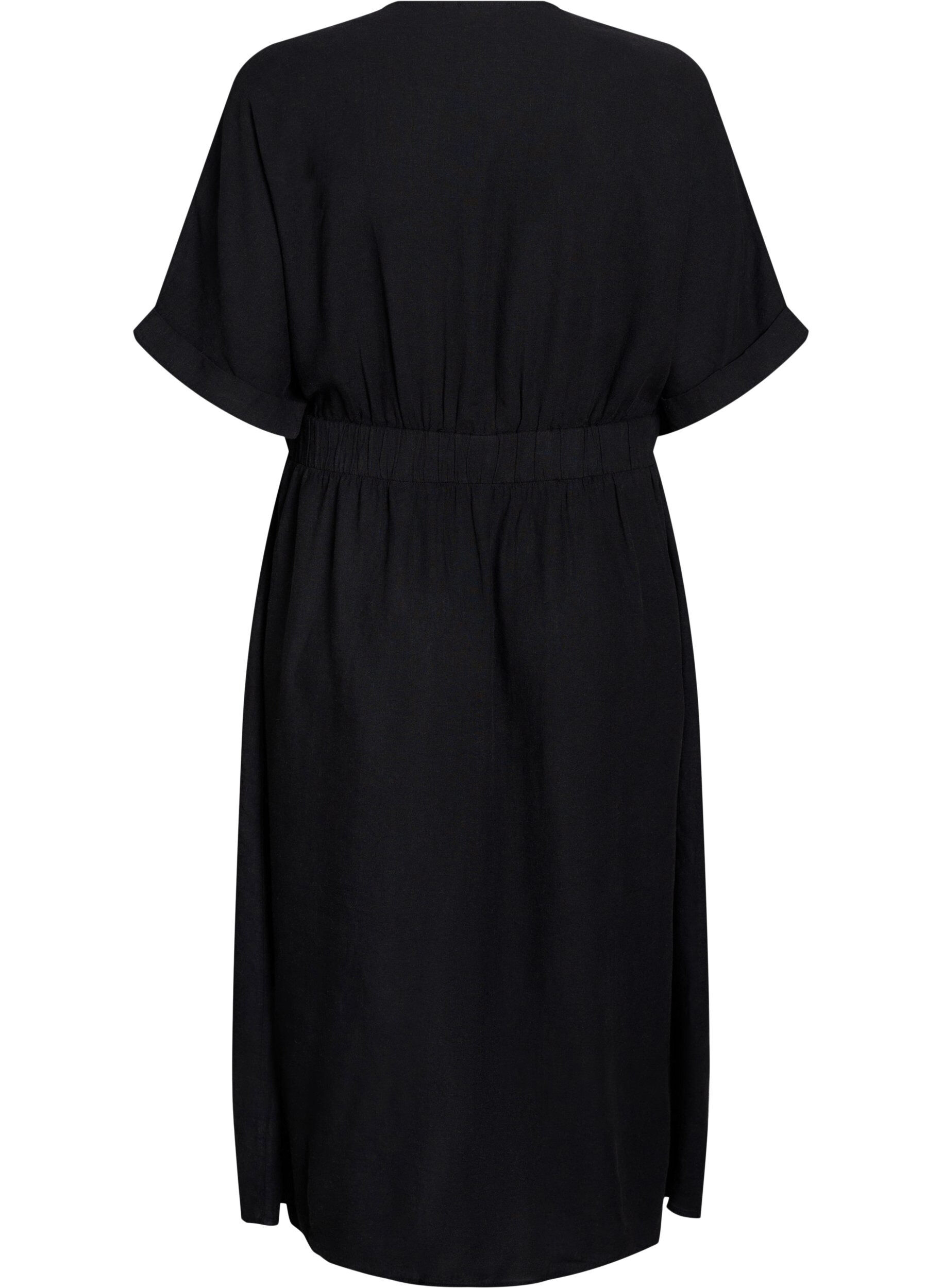 Zizzi Robe midi en lin et viscose fendue sur le devant, Noir, Packshot image number 1