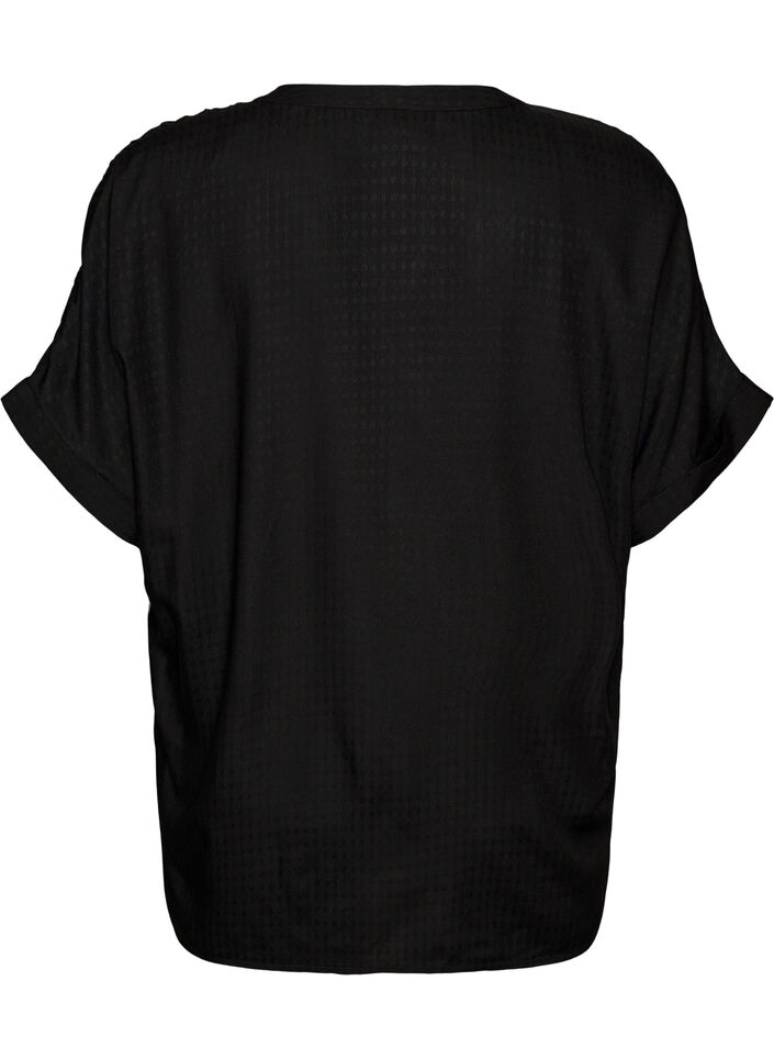 Chemise en viscose avec manches courtes et d&eacute;tail fronc&eacute;, Noir, Packshot image number 1