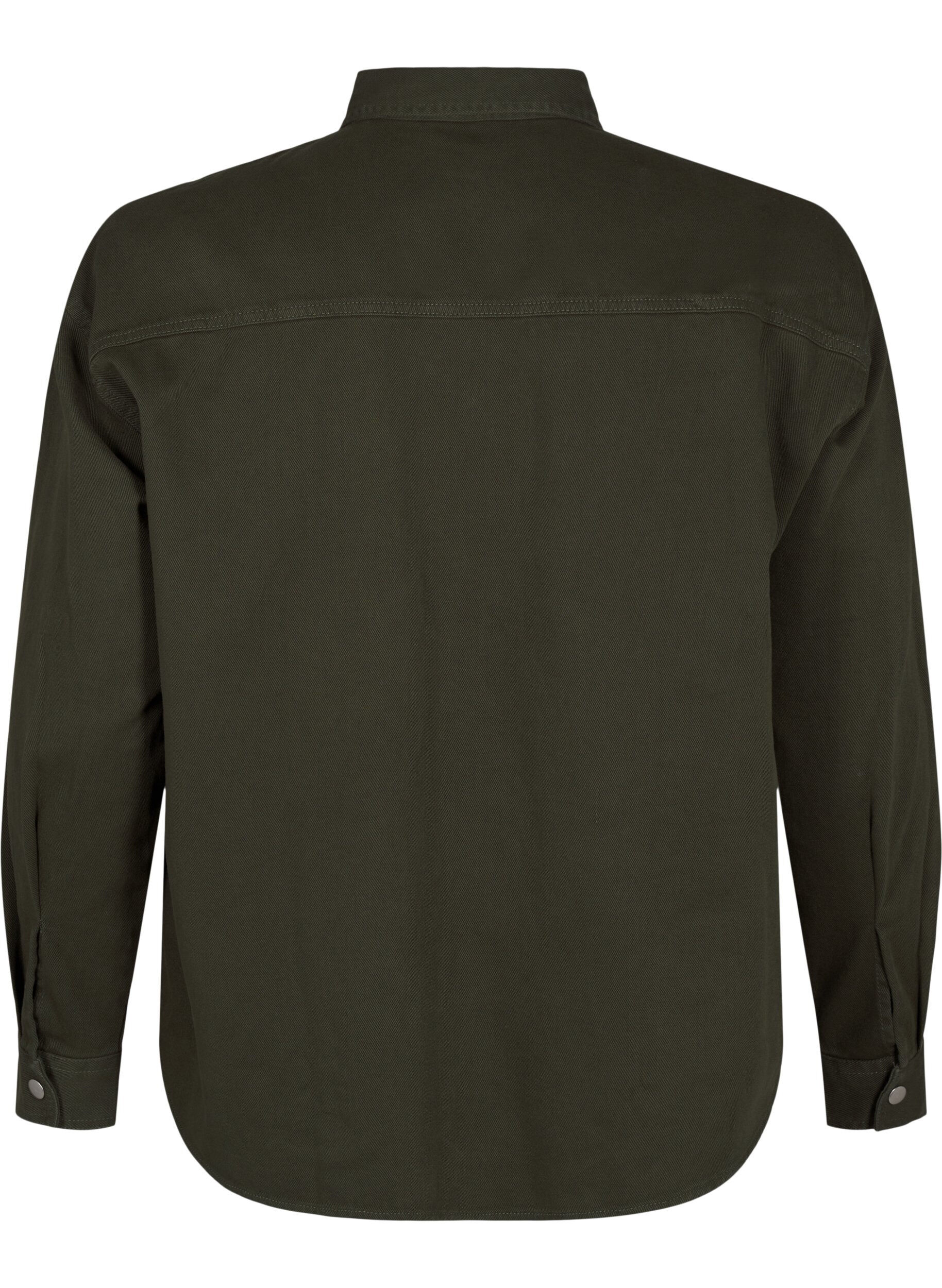 Zizzi Chemise en jean de couleur unie dot&eacute;e de poches sur la poitrine, Forest Night, Packshot image number 1