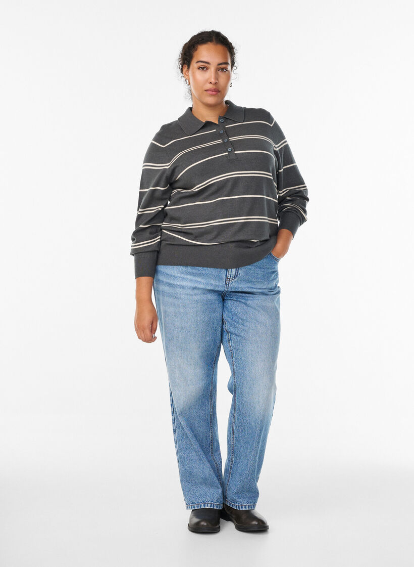 Chemisier en maille avec col, Vert foncé, Model image number 1