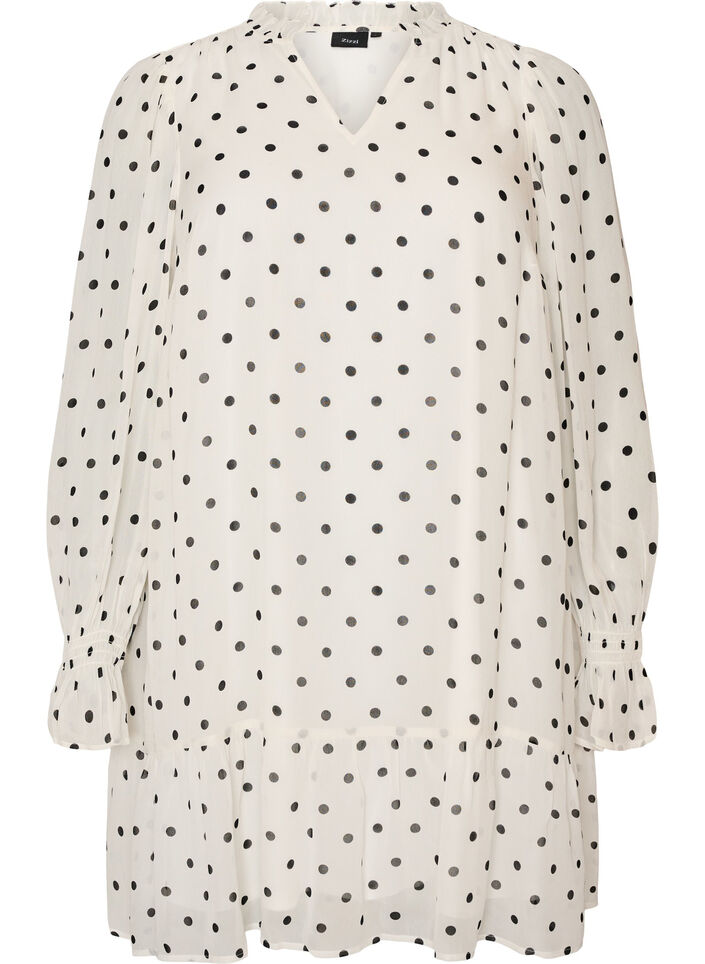 Robe en viscose avec volants et manches transparentes, Blanc, Packshot image number 0