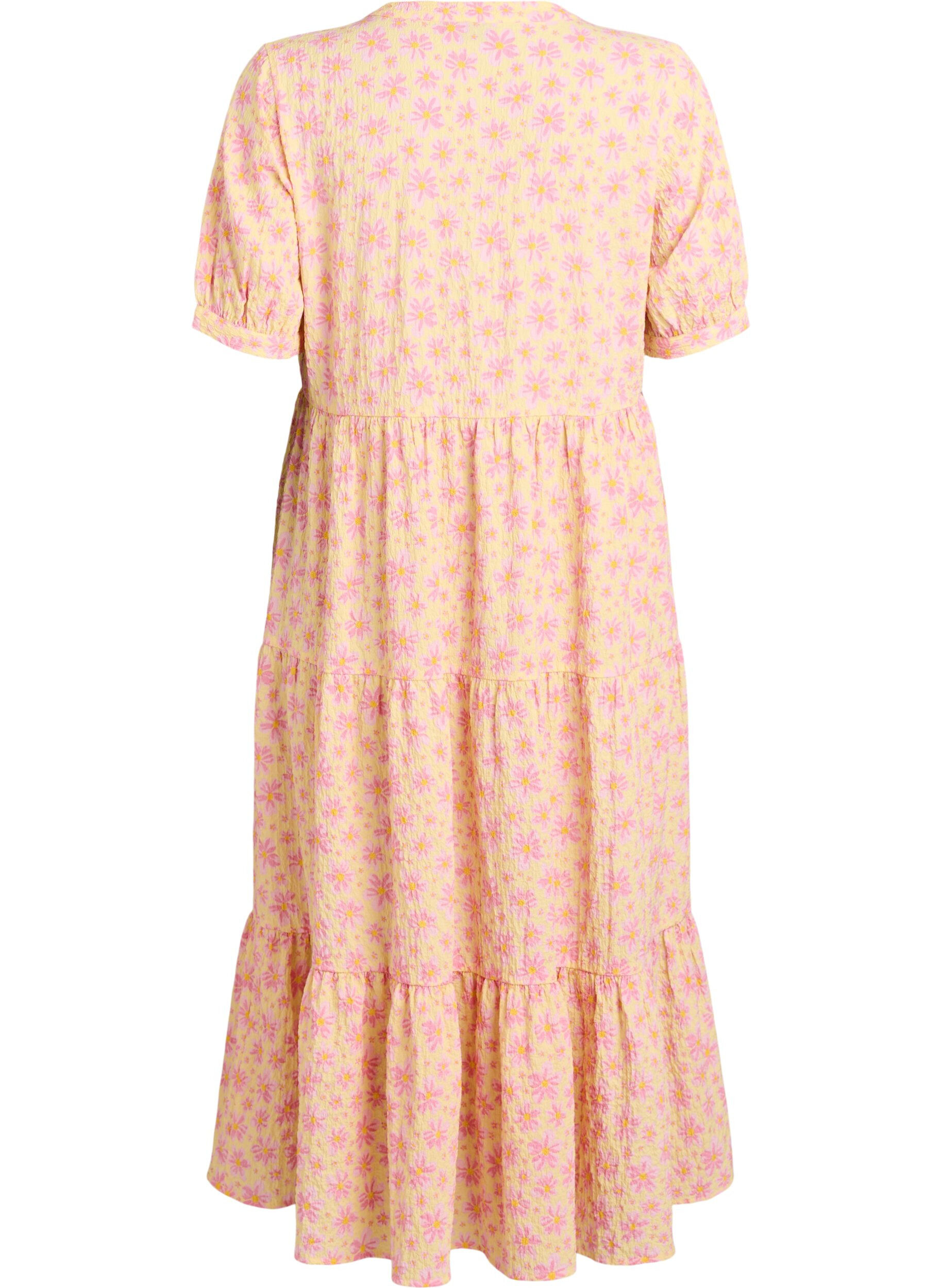 ZizziRobe longueur cheville &agrave; manches courtes avec volants &eacute;tag&eacute;s, Jaune, Packshot image number 1