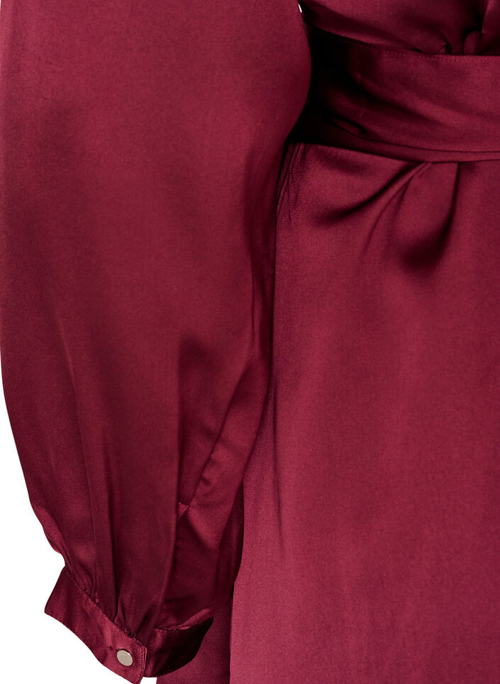 Robe courte en satin avec coupe portefeuille, Bordeaux, Packshot image number 3
