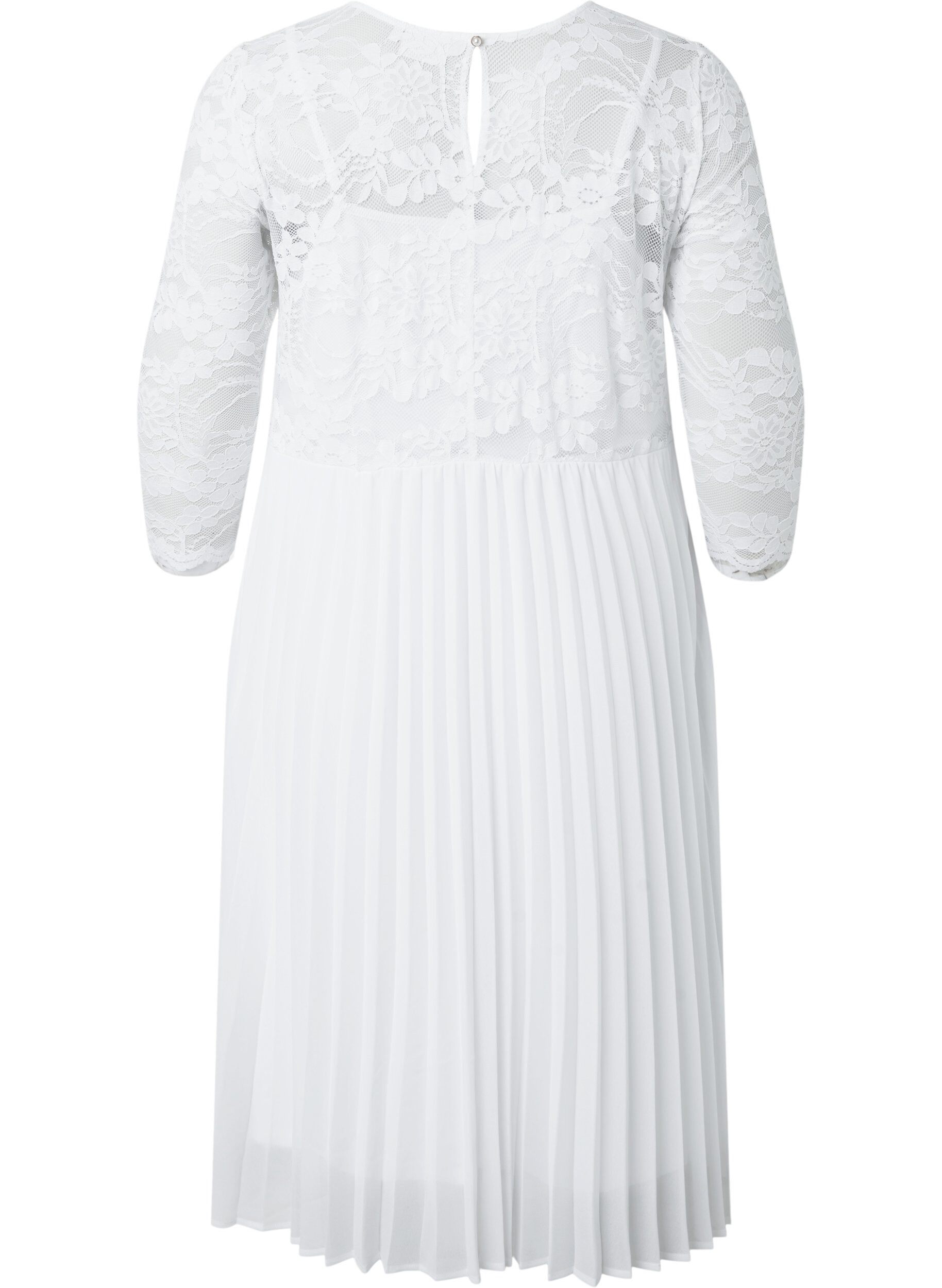 Zizzi Robe pliss&eacute;e avec dentelle et manches 3/4, Bright White, Packshot image number 1