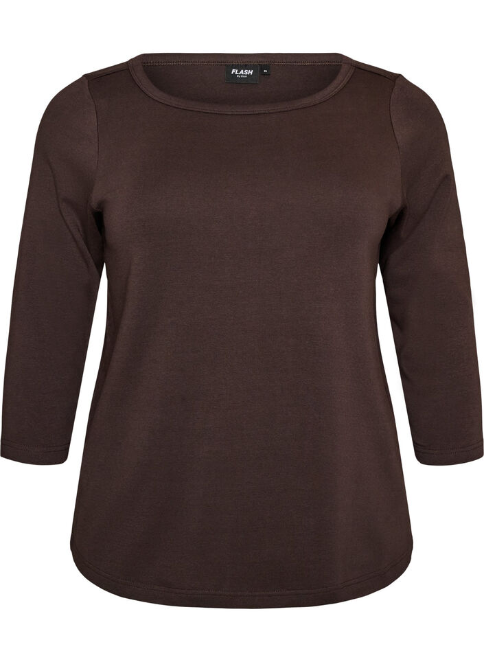 T-shirt Basic &agrave; encolure bateau et manches 3/4, Marron, Packshot image number 0
