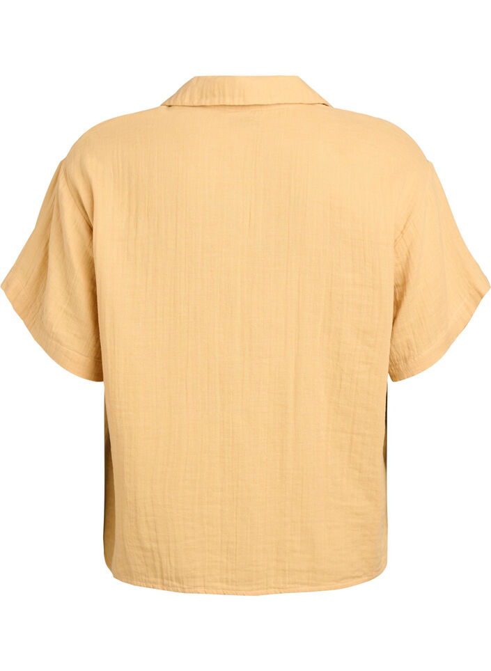 Blouse en mousseline de coton &agrave; manches courtes, Jaune clair, Packshot image number 1
