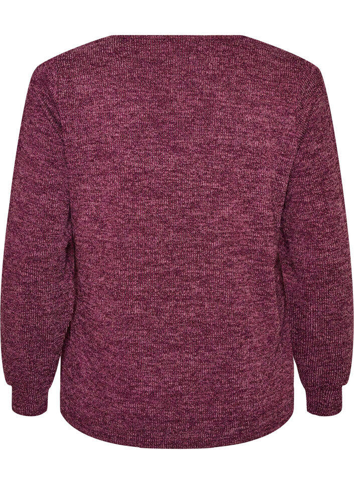 Blouse en jersey avec col en V et manches longues, Bordeaux fonc&eacute;, Packshot image number 1