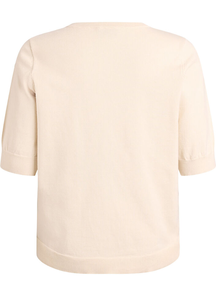 Blouse en fine maille &agrave; manches courtes, Beige, Packshot image number 1