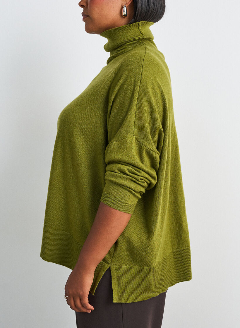 Pull &agrave; col roul&eacute; &agrave; coupe ample, Vert, Model image number 4