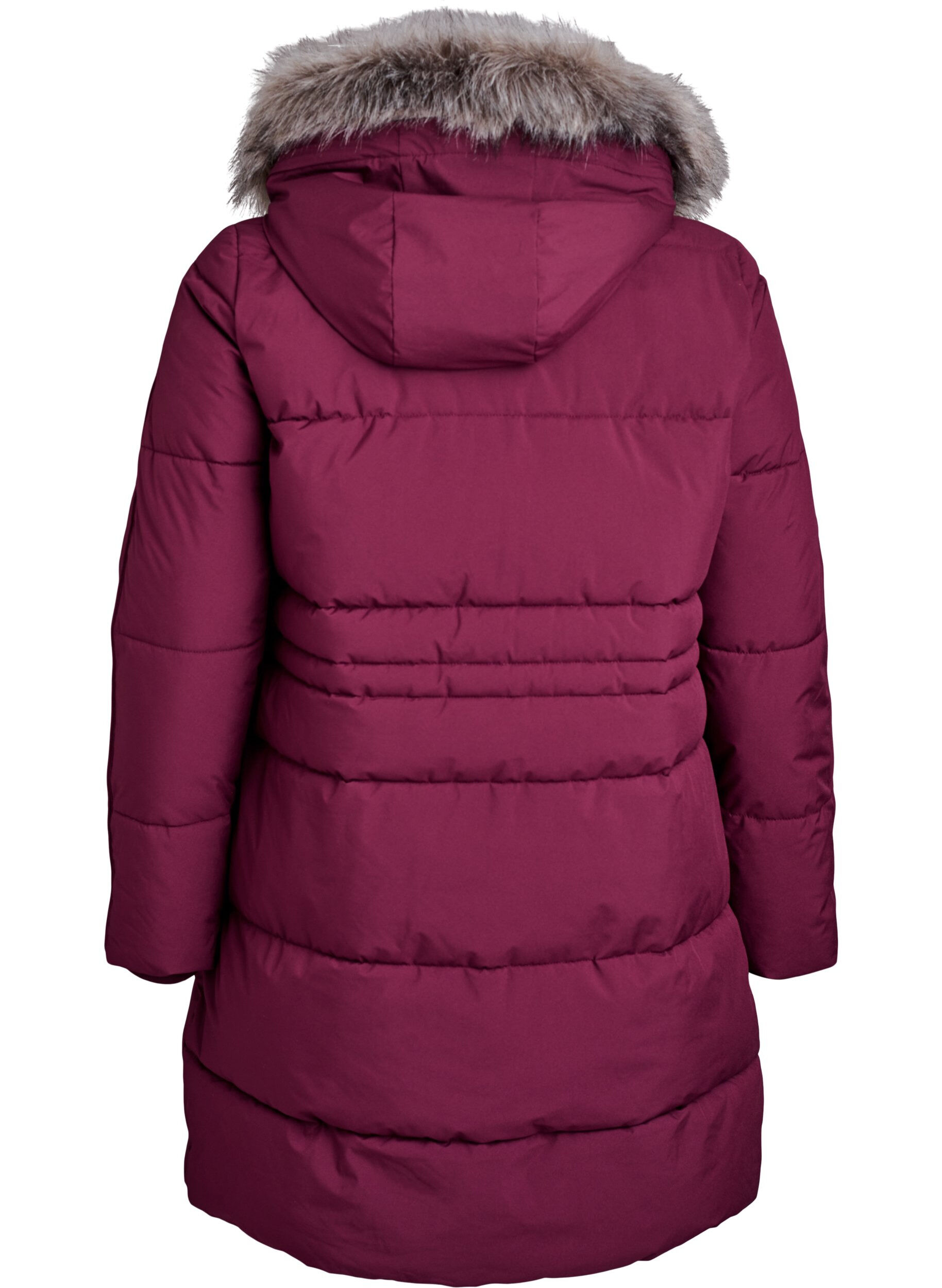 Zizzi Parka d&eacute;perlante avec col en fausse fourrure, Bordeaux fonc&eacute;, Packshot image number 1