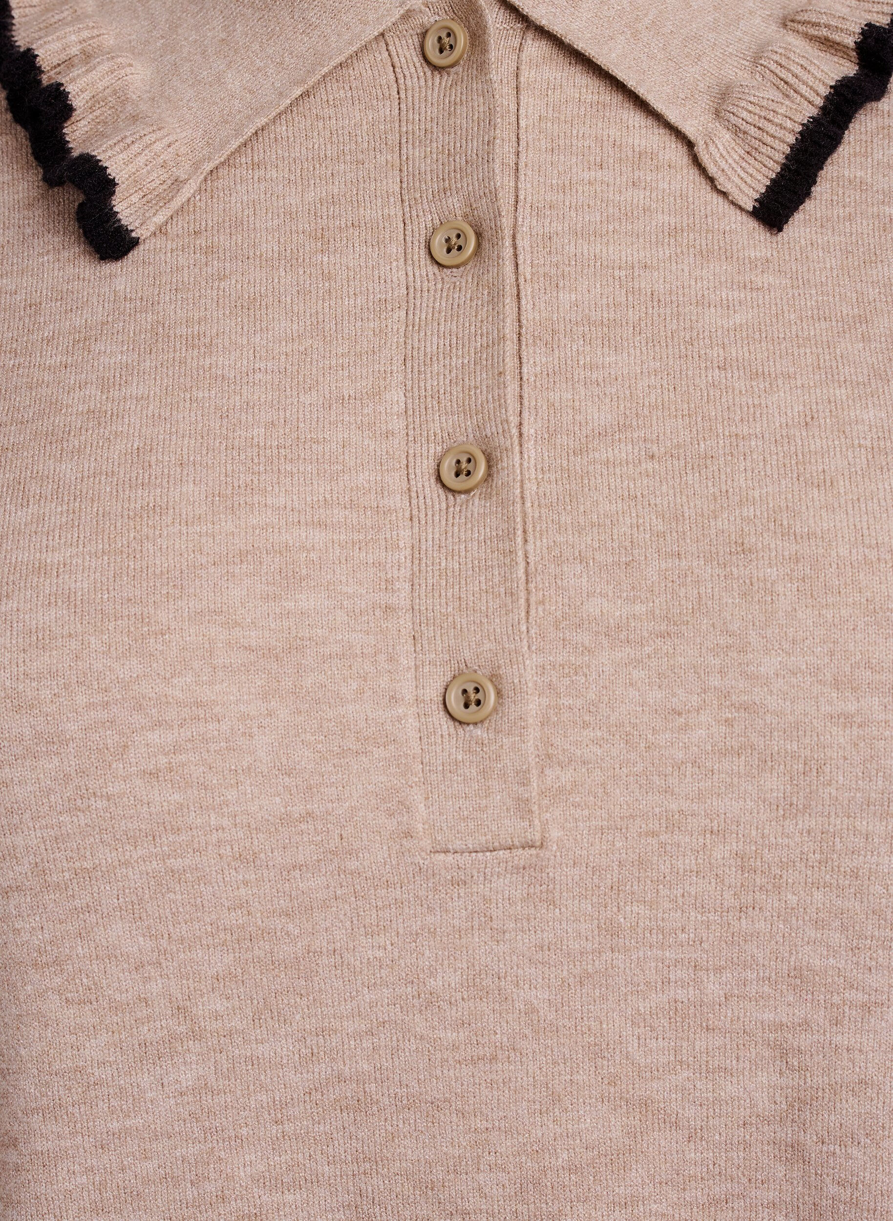 Zizzi Blouse en maille avec un col et un volant contrastant, Beige, Packshot image number 2