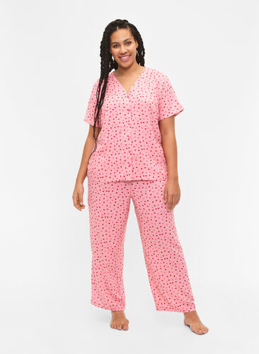 Pantalon ample en viscose imprimé , Pink Icing W. hearts, Model image number 0