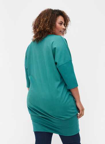 Tunique de couleur unie à manches 3/4, Teal Green Melange, Model image number 1