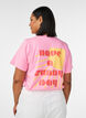 T-shirt en coton biologique avec motif de texte, Rose, Model image number 2