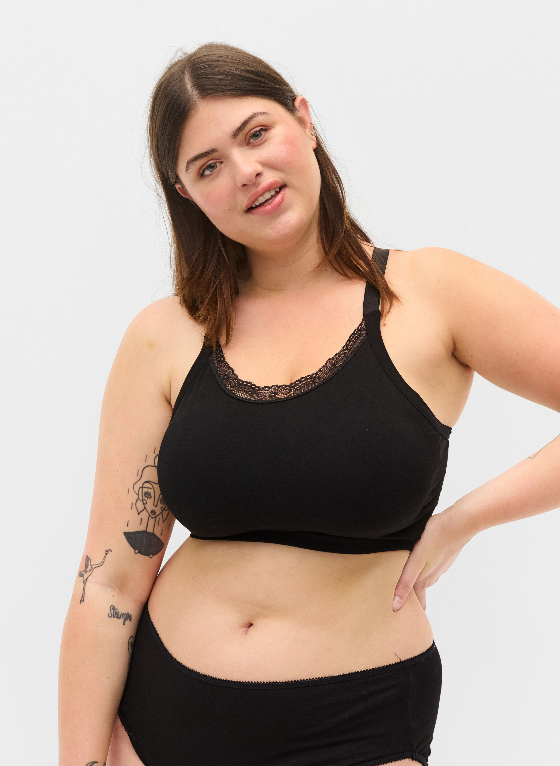 Zizzi Soutien-gorge sans coutures avec bord en dentelle, Black, Model image number 0