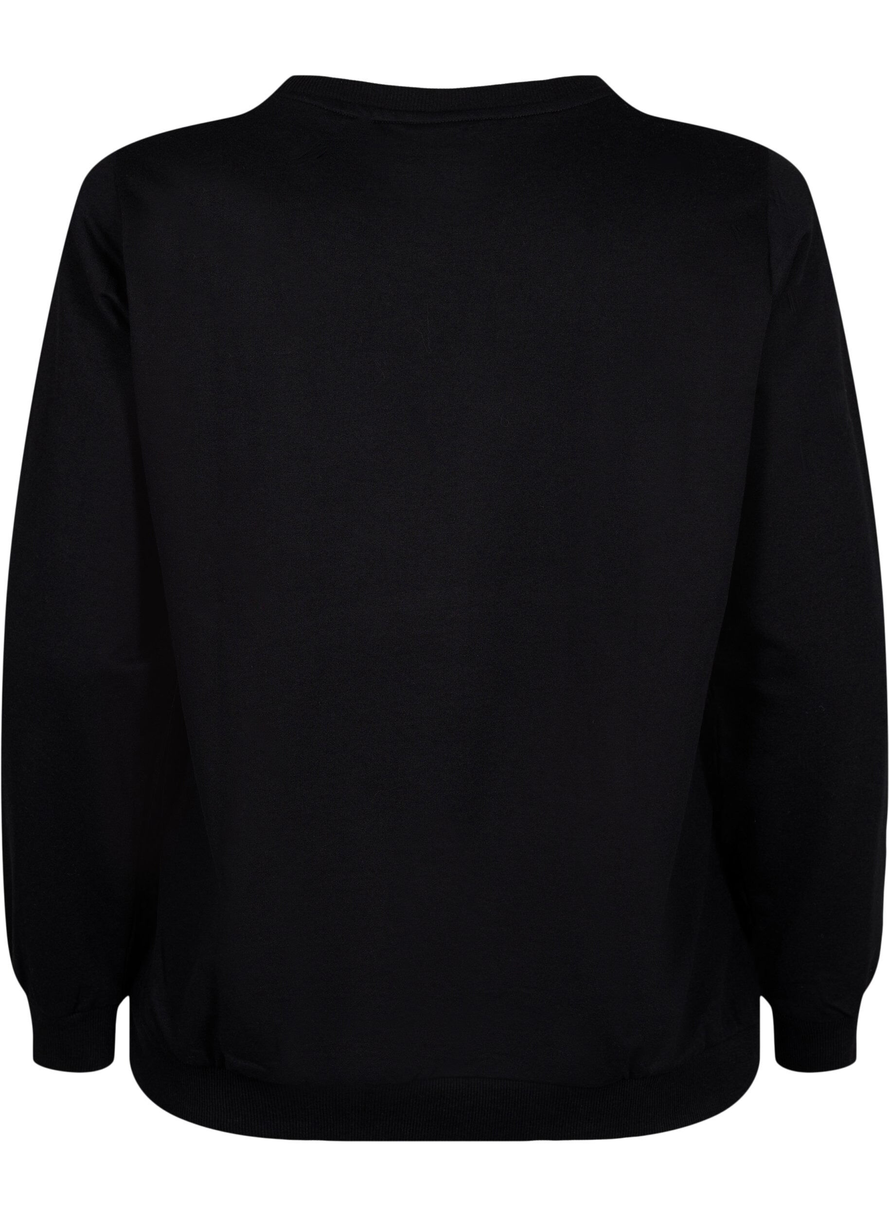 Zizzi Sweatshirt avec texte, Black W. Reset, Packshot image number 1