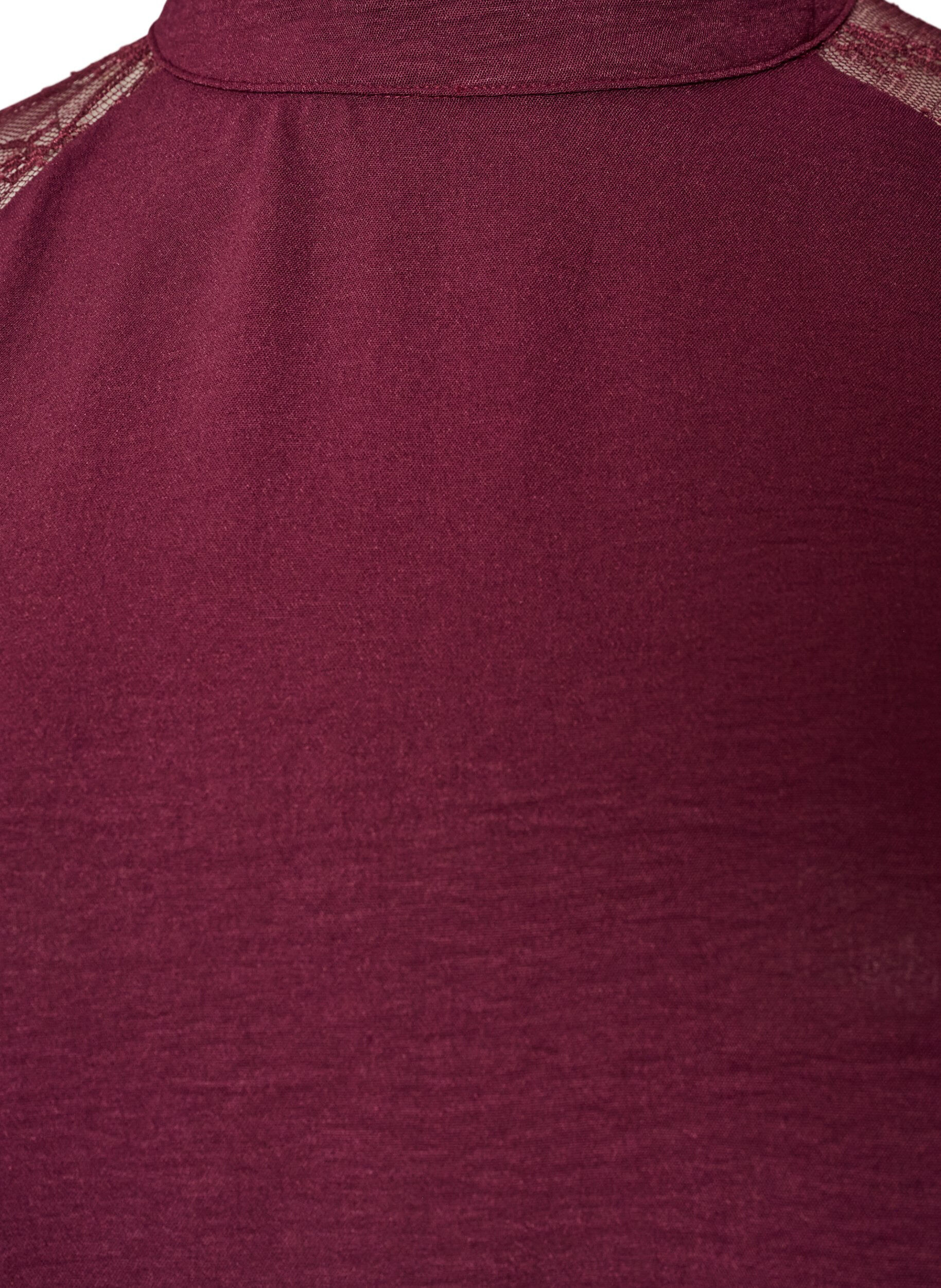 ZizziBlouse &agrave; col montant avec manches courtes en dentelle, Bordeaux, Packshot image number 2