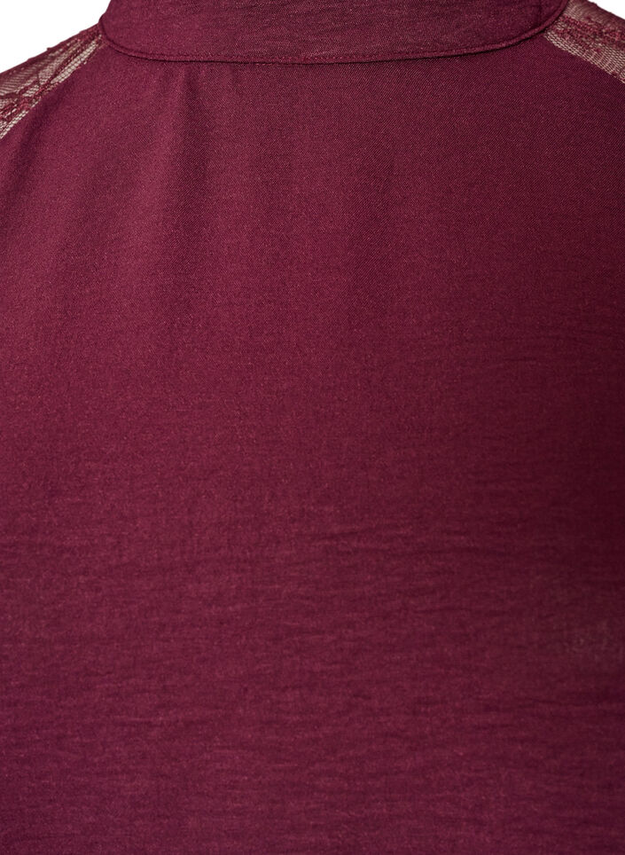 Blouse &agrave; col montant avec manches courtes en dentelle, Bordeaux, Packshot image number 2