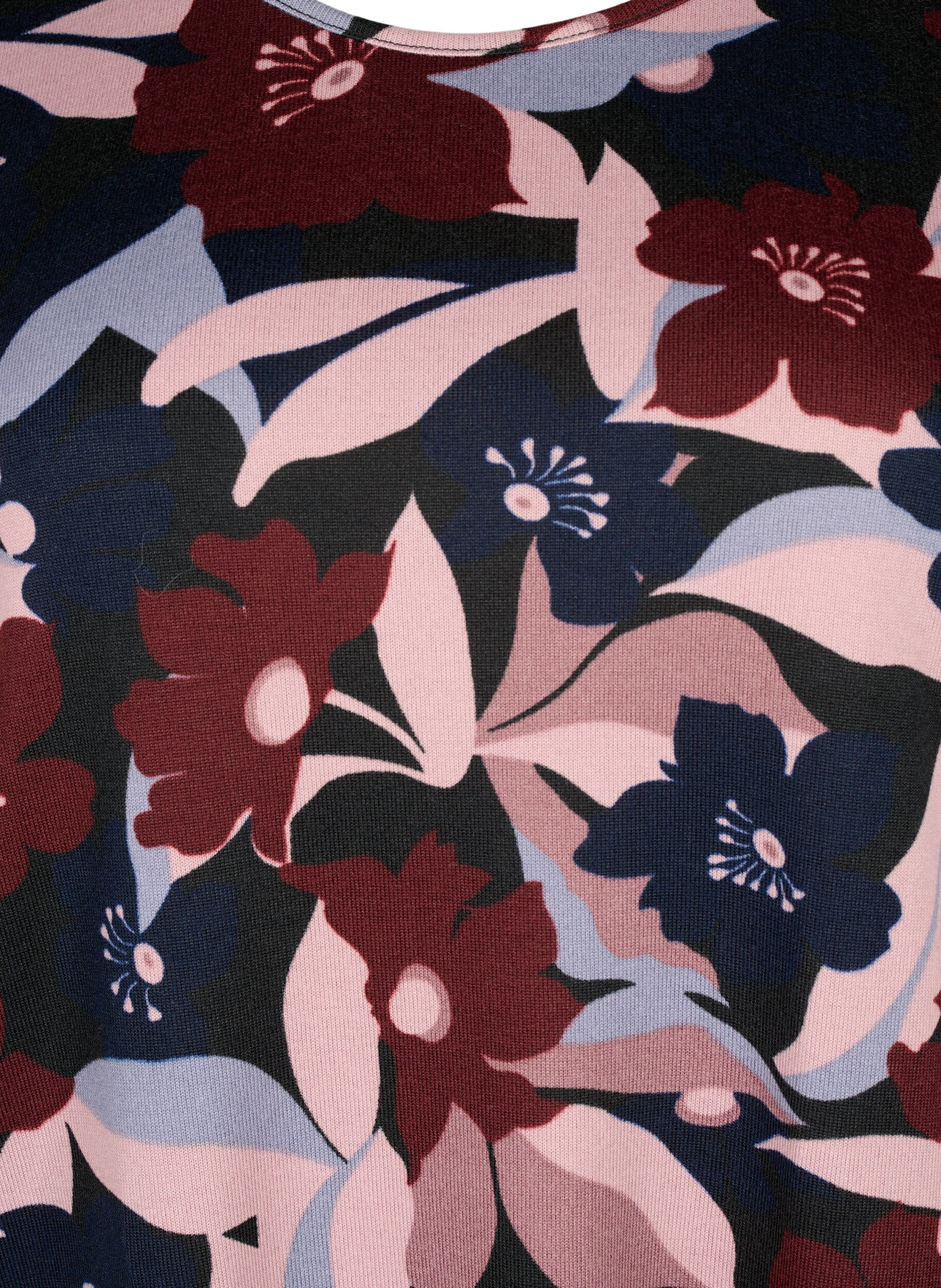 Zizzi Blouse florale &agrave; manches longues, Black Rose Flower, Packshot image number 2
