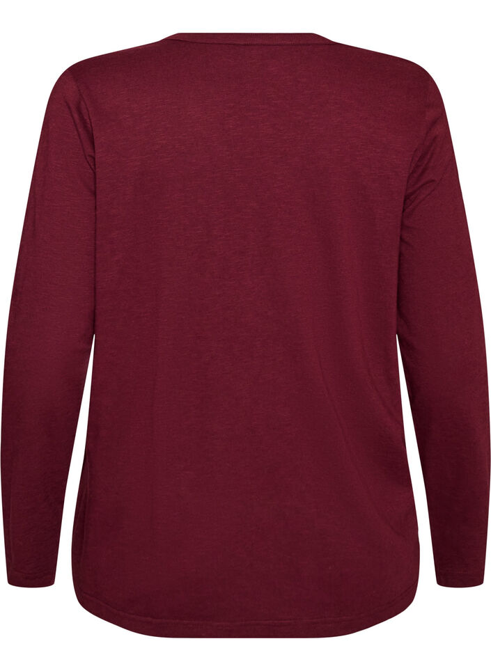 T-shirt &agrave; manches longues avec col V et boutons, Bordeaux, Packshot image number 1