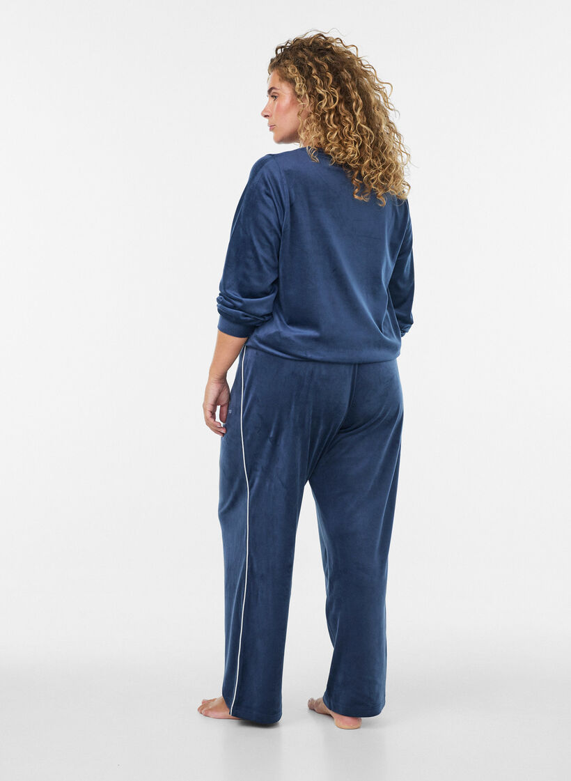 Pantalon en velours avec passepoil contrastant, Bleu, Model image number 1