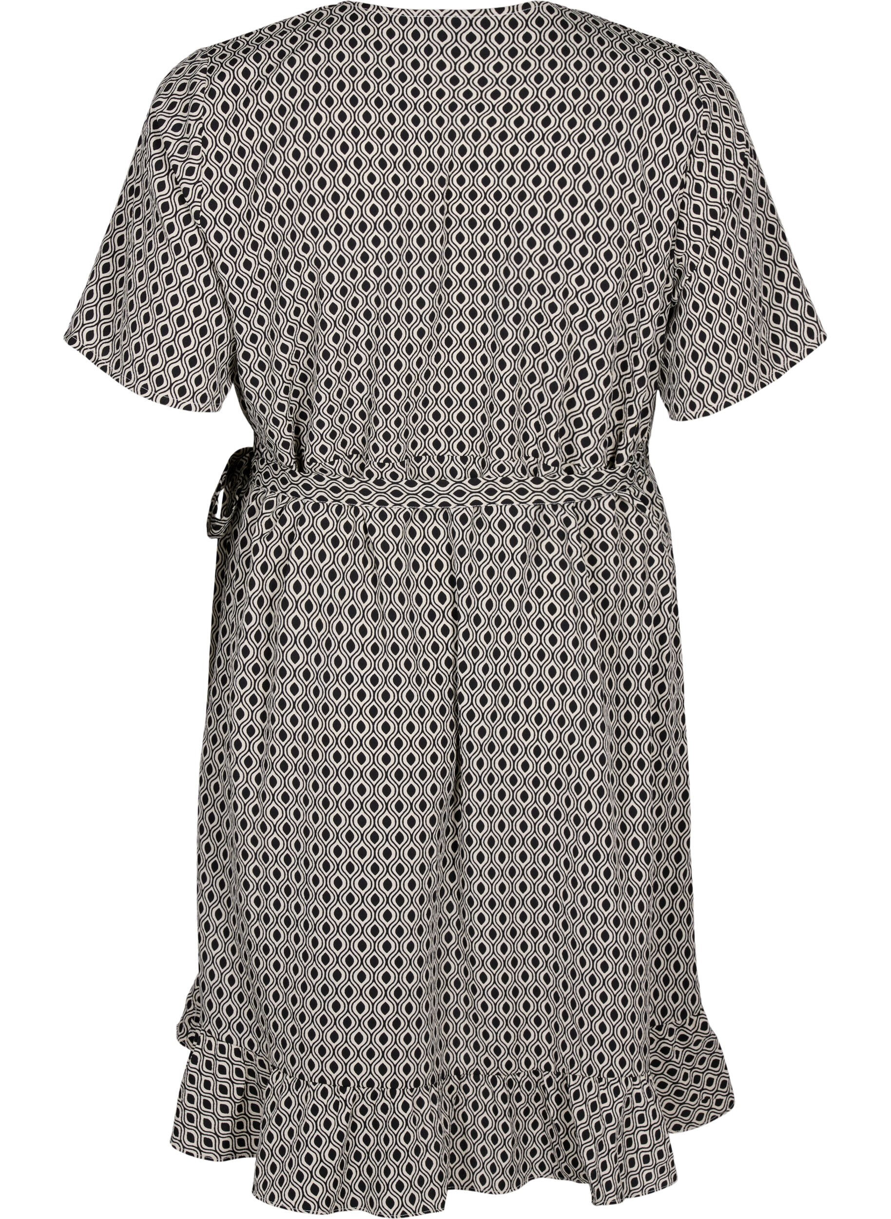 Zizzi FLASH - Robe portefeuille &agrave; manches courtes, Black White Graphic, Packshot image number 1