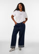 T-shirt en coton avec badge texte, Blanc, Model image number 1