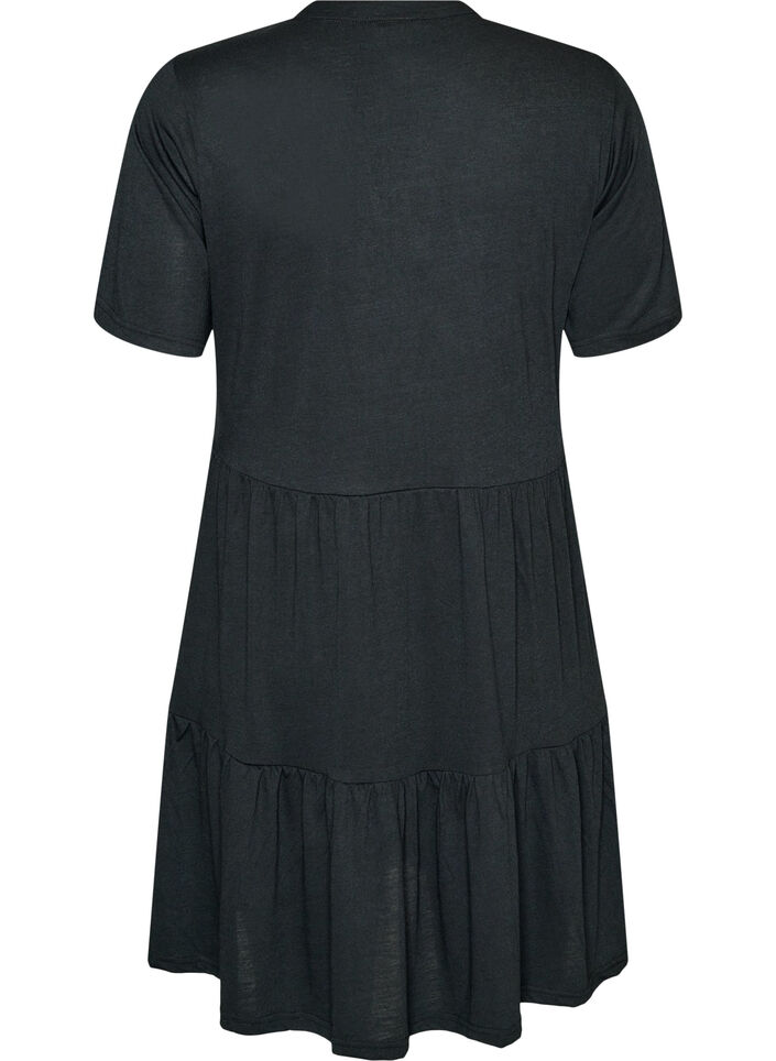 Robe en jersey avec d&eacute;tails en dentelle et jupe superpos&eacute;e, Noir, Packshot image number 1
