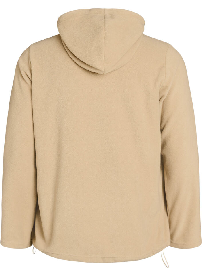 Sweat &agrave; capuche en polaire avec col montant et texte brod&eacute;, Beige, Packshot image number 1