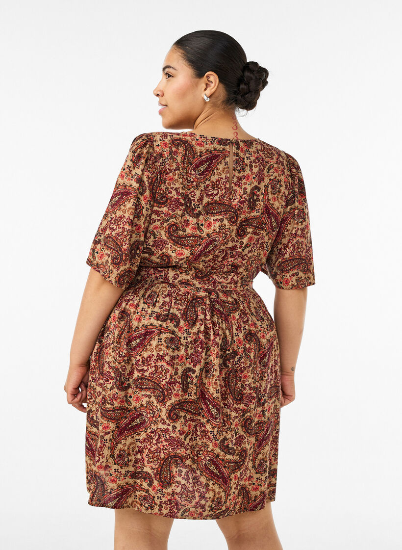 Robe &agrave; imprim&eacute; cachemire et ceinture &agrave; nouer, Marron, Model image number 2