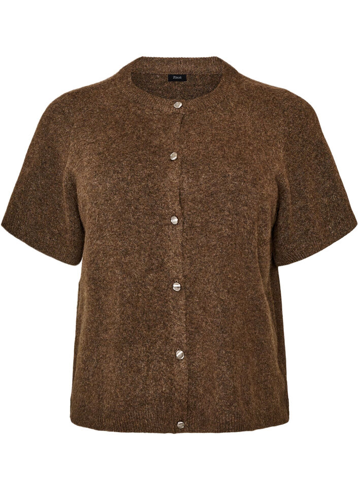 Cardigan en maille avec manches courtes, Marron, Packshot image number 0