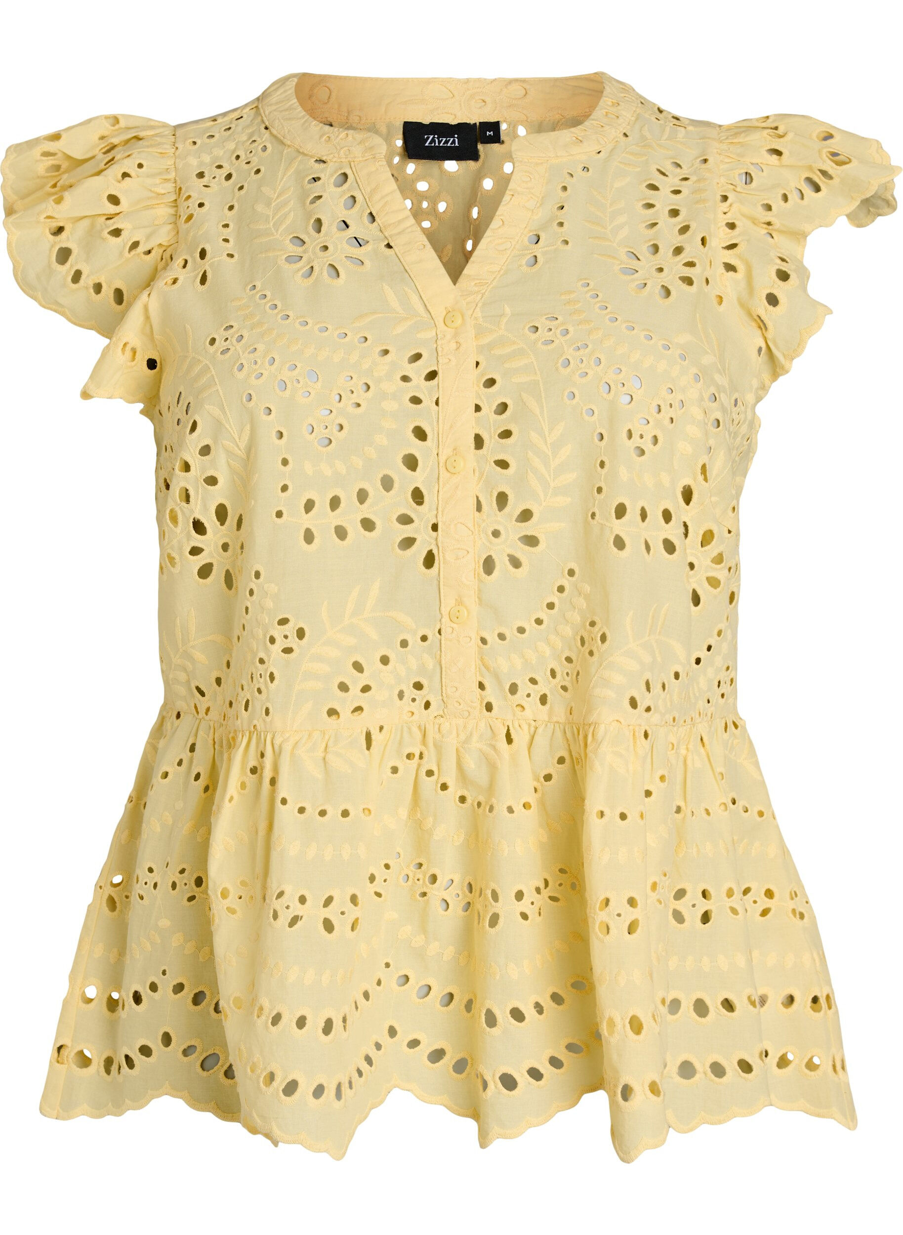 Zizzi Blouse sans manches en broderie anglaise avec volants, Jaune clair, Packshot image number 0