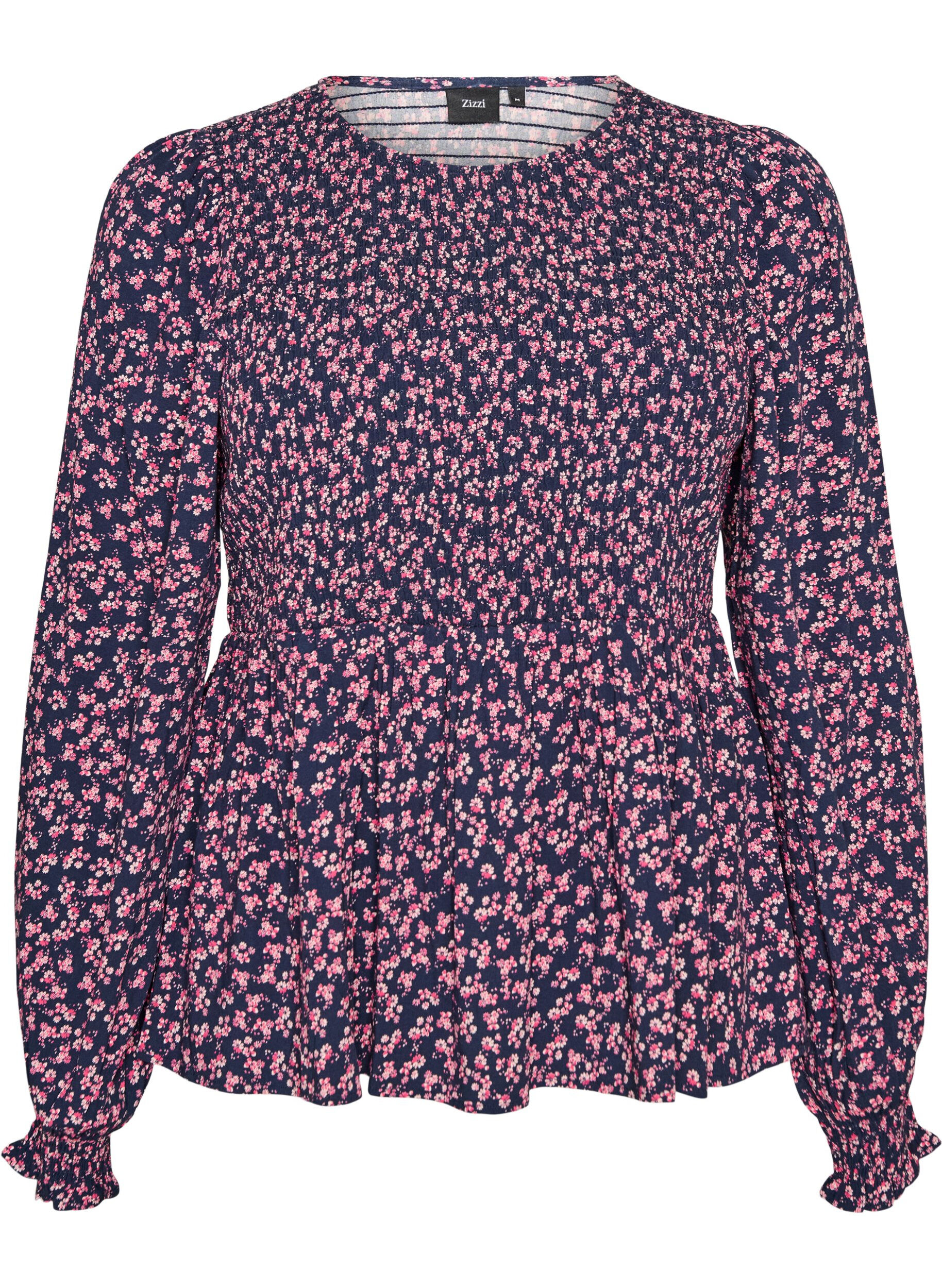Blouse avec haut smock&eacute; et imprim&eacute; fleuri