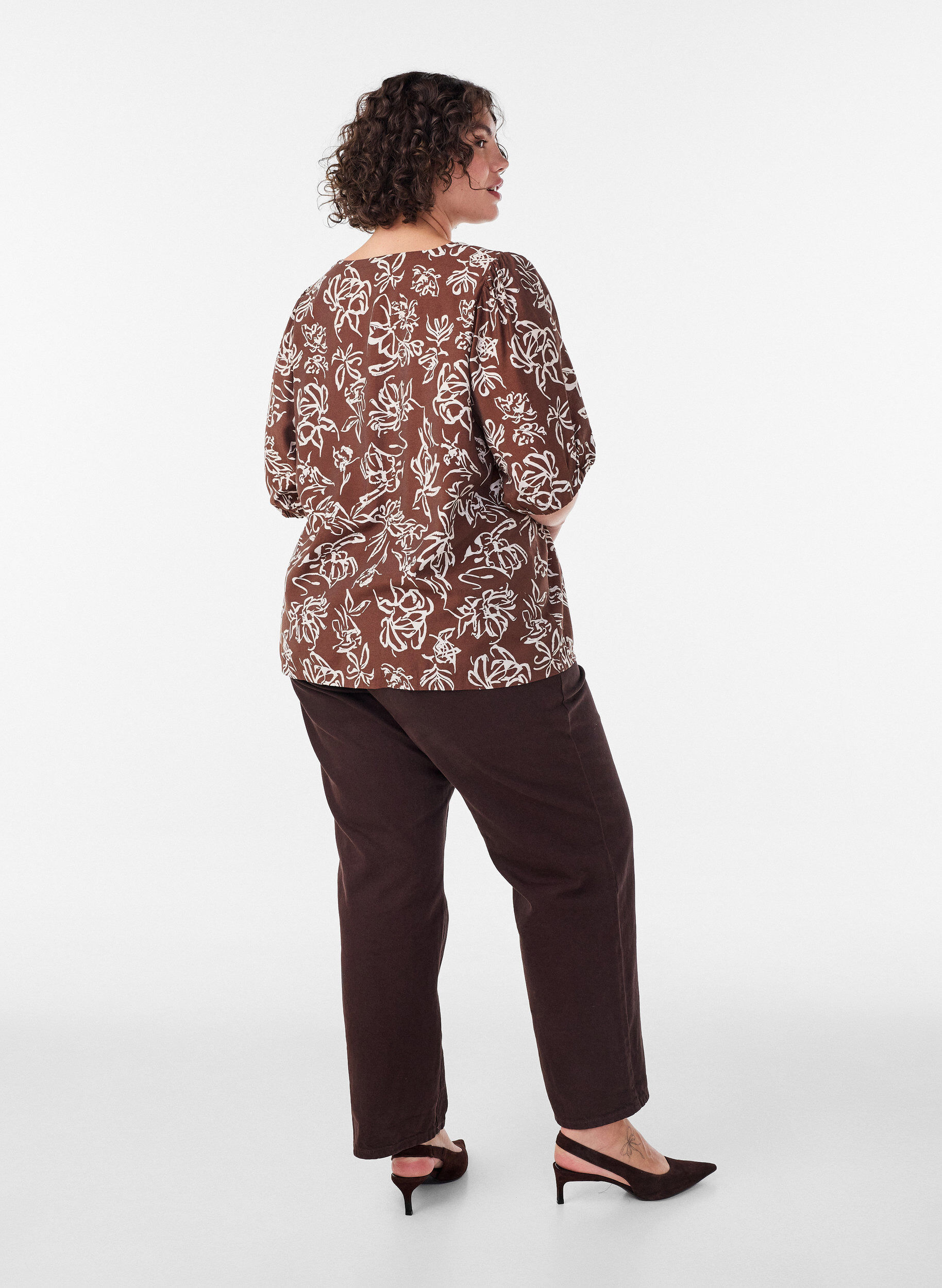 ZizziBlouse en viscose avec col en V, Marron, Model image number 2