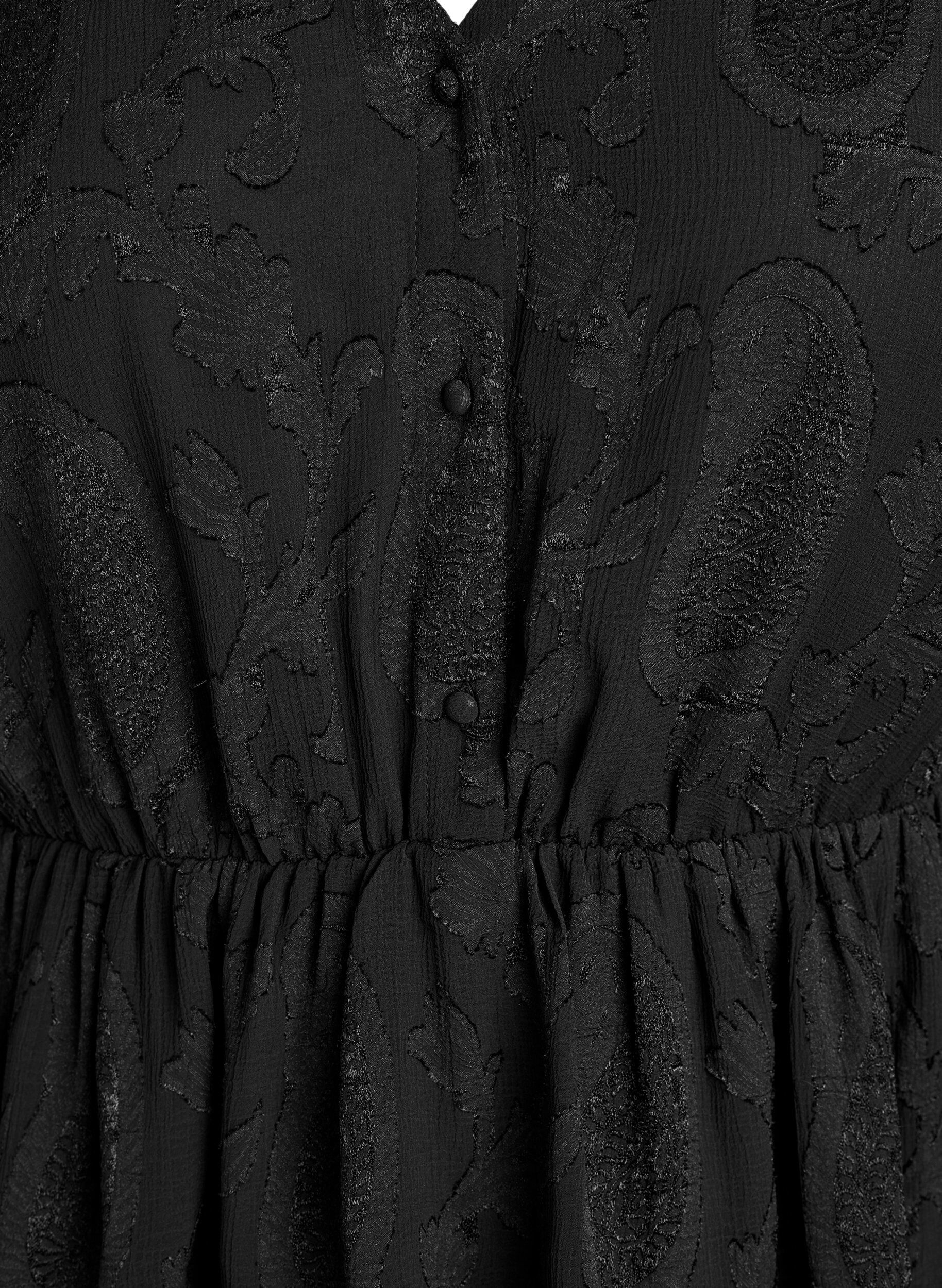 Zizzi Robe courte &agrave; volants et motif textur&eacute;, Noir, Packshot image number 2