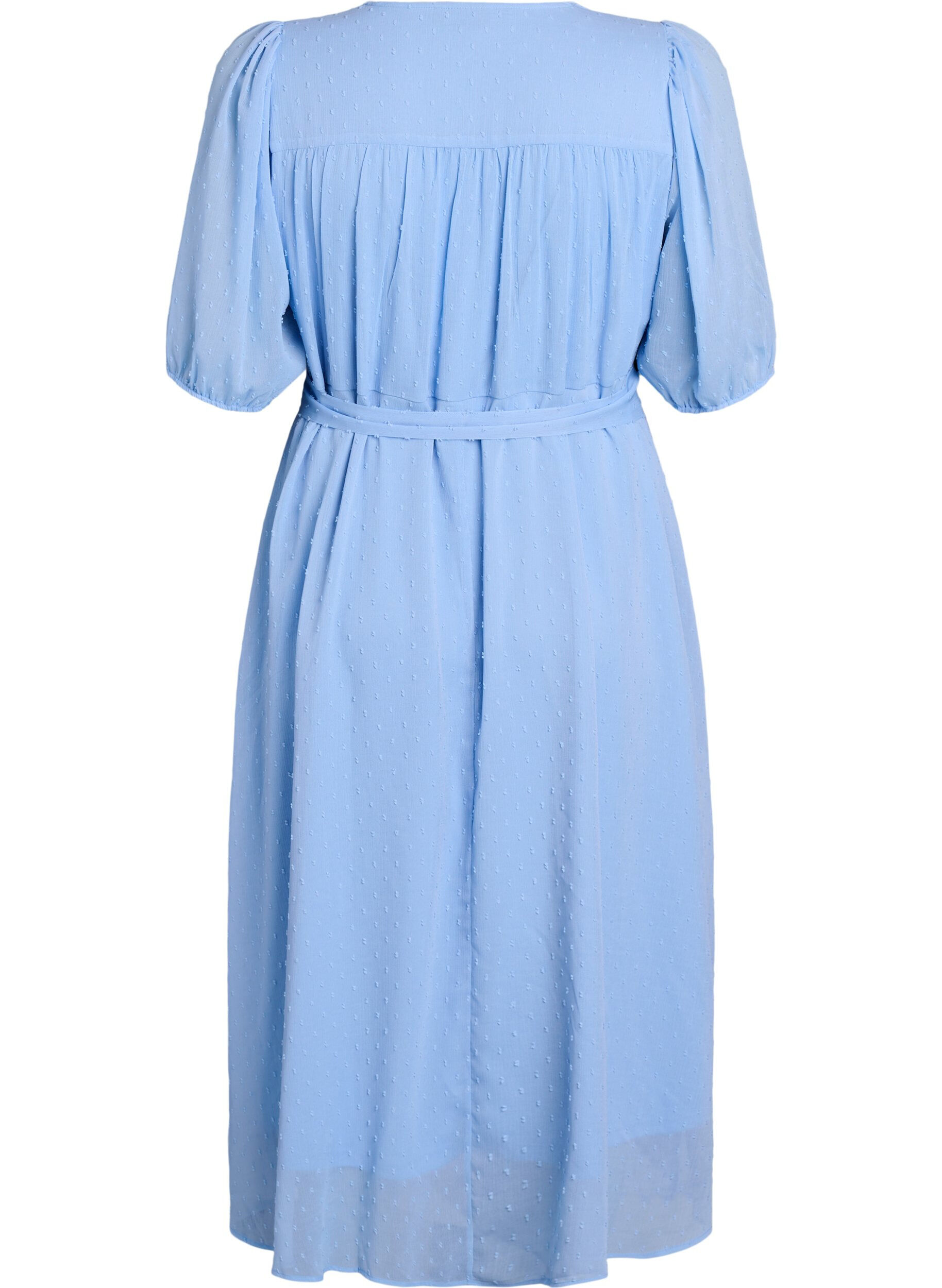 Zizzi Robe midi &agrave; encolure en V avec attaches &agrave; nouer, Bleu Clair, Packshot image number 1