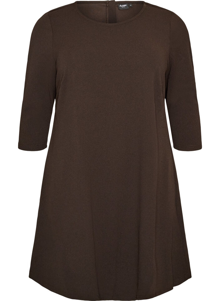Robe courte avec une coupe &eacute;vas&eacute;e et des manches 3/4, Marron, Packshot image number 0