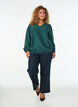 Blouse avec effet ballon et d&eacute;tails en mousseline, Vert fonc&eacute;, Model image number 1